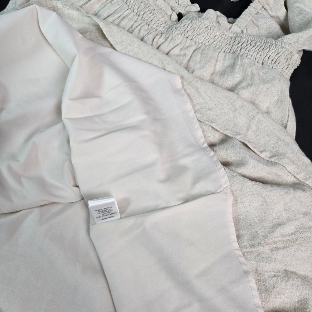 SUGAR+LIPS Off Shoulder Smocked Puff Sleeve Linen Blend Lined Dress Beige Size S - Picture 5 of 8